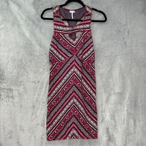 FREE PEOPLE Intimately Womens Chevron Bodycon Mini Dress Keyhole Front Sz L - Picture 2 of 11